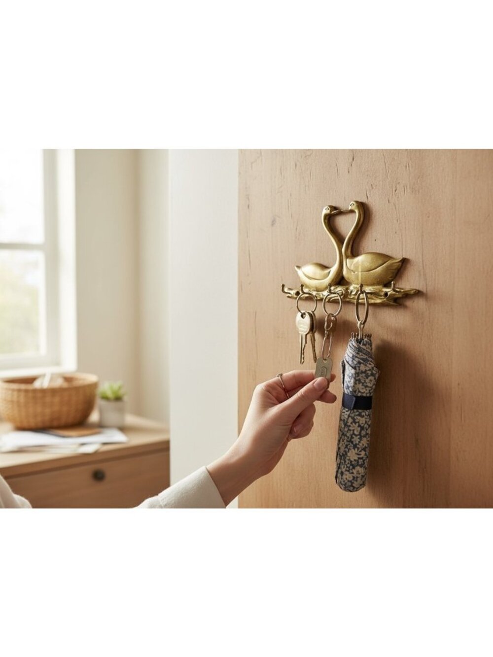 Brass Swan Wall Hook With 5 Hooks For Keys Or Accessories